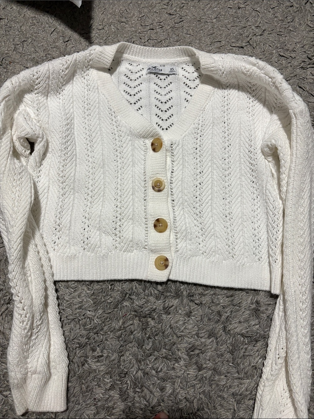 Hollister White Crochet Button-Up Cropped Cardigan